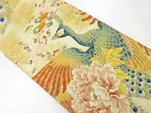 アンティーク　孔雀に鴛鴦・草花模様織出し丸帯（材料）